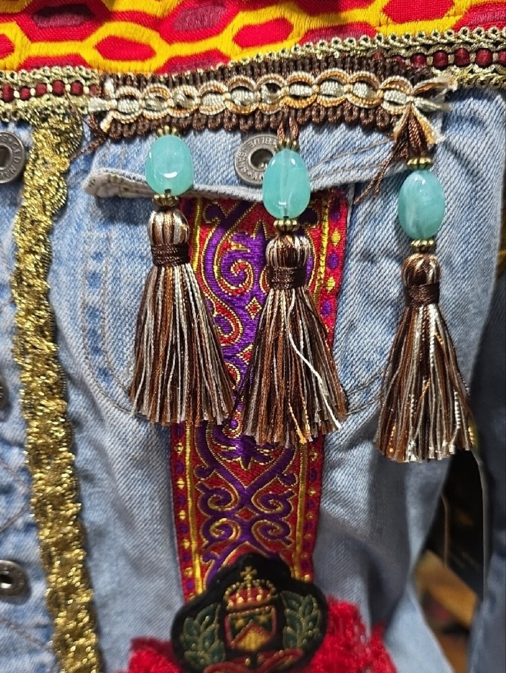 Artisan Embellished Light Wash Denim Jean Jacket -OOAK - Picture 8 of 16